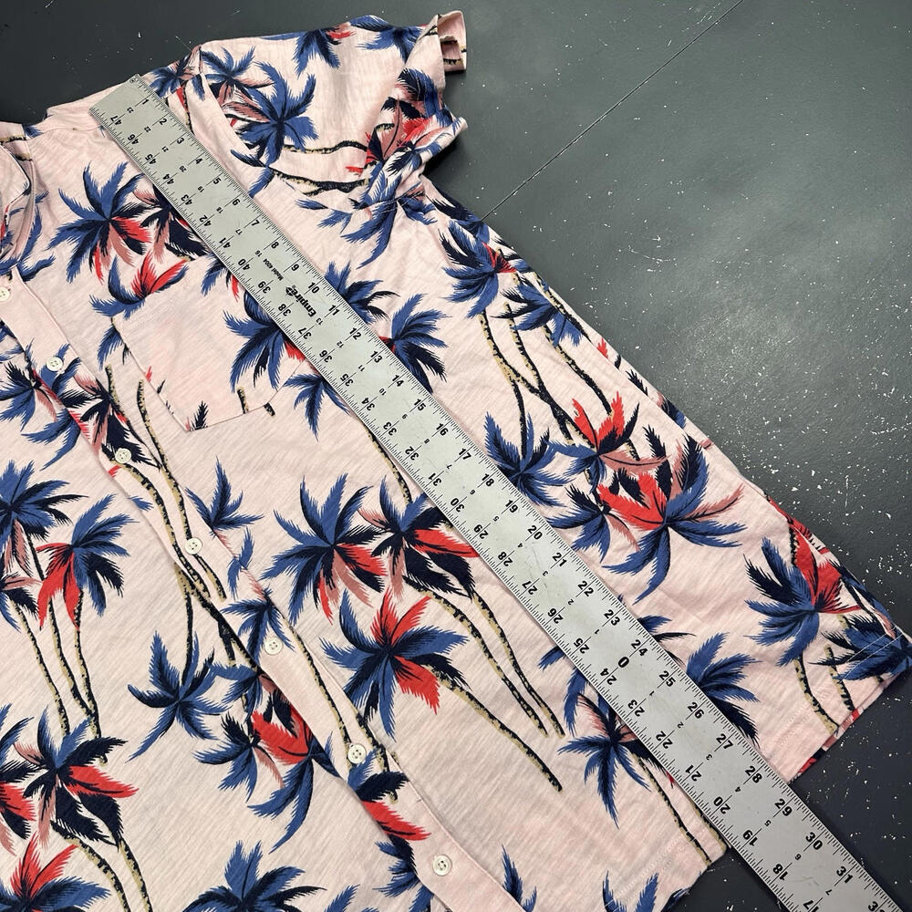 Banana Republic Hawaiian Shirt Mens XL Light Pink All Cotton Palm Tree AOP Slim - Picture 5 of 6